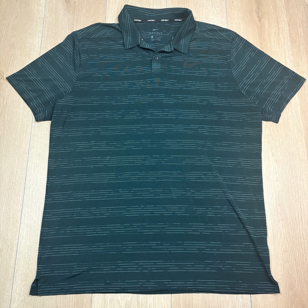 Nike Golf Dri-FIT Polo Shirt Mens Large Green Striped Short‎ Sleeve Performance